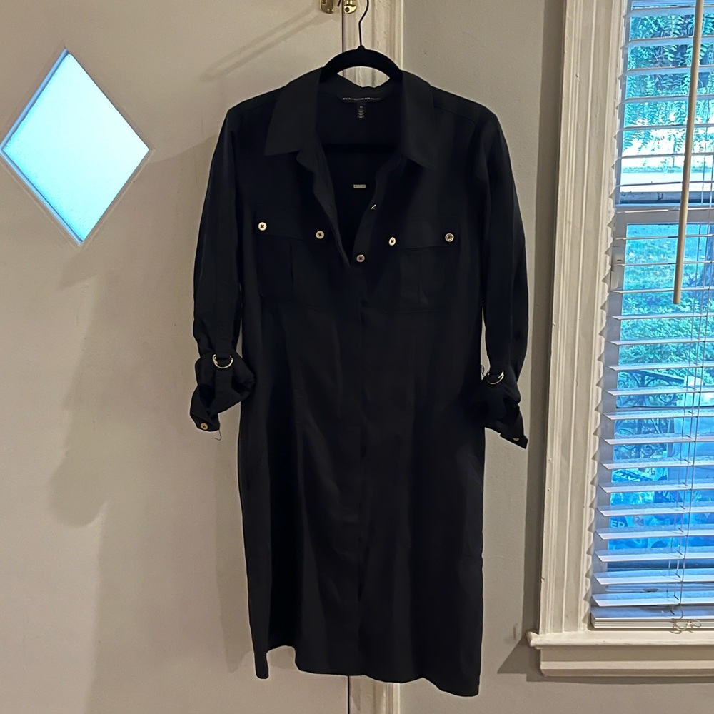 White House Black Market Black Dress with Brass Buttons - Size 12